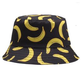 Berets Anti-Uv Fisherman Hat Hiking Sun Protection Plus Size Double-Sided Bamboo Camping Fruit Print Panama Summer