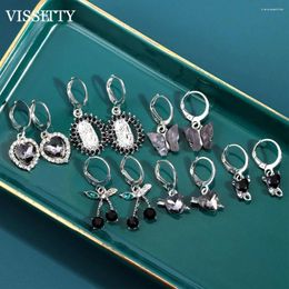 Dangle Earrings Fashion Shiny Black Crystal Heart Cherry Drop Earring With Box Jewellery For Women Butterfly Animal Charms 2024