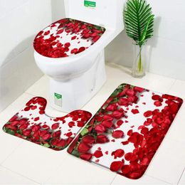 Bath Mats Red Rose Bathroom Rug Set Flowers Nature Plants Flannel Bedroom Doormats Toilet Covers Decor