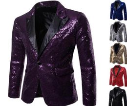 Mens Shining Sequin Blazer Suit Jacket for Host One Button Blazer Coat Cocktail Party Banquet Prom SXXL gold blue red black silve9222354