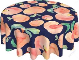 Table Cloth Watercolour Peach On Navy Background Round Tablecloth 60 Inch Washable Cover For Dining Indoor Outdoor Picnic Party