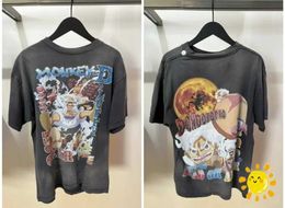 Men's T-Shirts New Style Cartoon Washed Vintage Saint Michael T-Shirt Men Women High Quality Tee Oversized T Shirt J240409