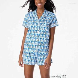 Womens Sleepwear Preppy Monkey Pyjamas Set Women Y2k Clothes Lapel Collar Single Breasted Short Sleeve Shirt Top and Shorts 2000s 1RLK