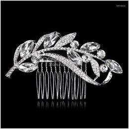 Hair Clips Barrettes Sparkling Rhinestone Crystal Leaf Branch Tiara Sier Colour Bridal Combs Hairpins Women Accessories Drop Delivery J Dh5Yc