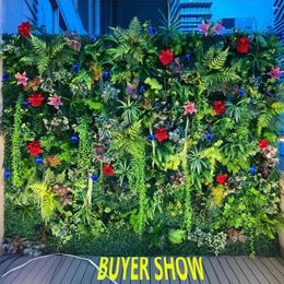 Decorative Flowers Artificial Plant Wall Reusable Grass Backdrop Panel Plastic Green Hanging Fencing Decor UV Protection For Home Garden