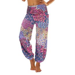 Women's Harem Pants Hippie Bohemian Casual Pants Yoga Stripe Floral Baggy Boho Harem Trousers with Pockets