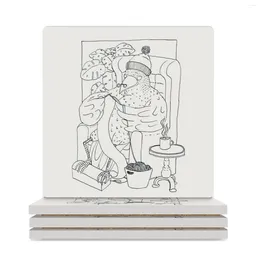 Table Mats The Knitting Raven (black) Ceramic Coasters (Square) Tile Coffee Cup Stand Cute Kitchen For Accessories