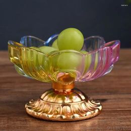 Decorative Figurines 1pc Creative Glass Lotus Shaped Fruit Plate Serving Colourful Household Restaurant Supplies Indoor Buddha Ornaments