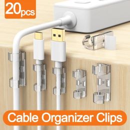 20PCS Cable Clips Organiser Drop Wire Holder Cord Management Self-Adhesive Cable Manager Fixed Clamp USB Desktop Wire Winder