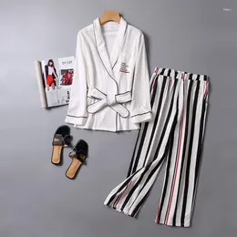 Home Clothing V-NeckWomen Cotton Sleepwear Bow Pyjamas Women Stripe Female Suit Fashion Pajamas Autumn Long Sleeve Wear Comfortable