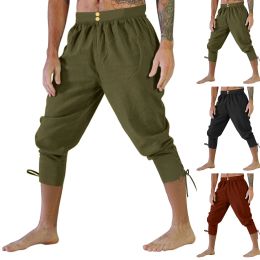 Adult Men Mediaeval Pirate Pants Linen Horseman Knight Costume Loose Leggings Viking Black Navigator Leg Bandage Trouser s2023