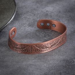 Vintage Viking Copper Colour Magnet Bangle for Men Women Bio Energy Carving Cuff Bracelet Male Unisex Bracelet Therapy Jewellery