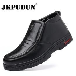 Boots Winter Men Business Boots Men Cotton Boots Sneakers Keep Warm Snow Boots Leather Slip on Walking Shoes Men Bota Masculina