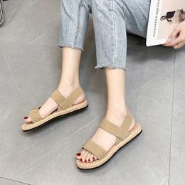 Sandals Ladies Shoes On Sale 2024 Fashion Roman Round Toe Solid Women's Summer Outdoor Flat Casual Women Beach Zapatos