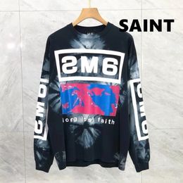 SAINT MICHAEL Style Summer Retro Water washing tie dyeing Men High Quality Round neck loose fitting hoodie 240401