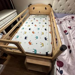 Nordic Solid Wood Children's Beds Spliced Large Extra Wide Bed for Children's Furniture Boys and Girls Home Single Children Bed