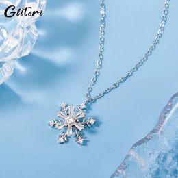 Pendant Necklaces GEITERI Korean Style Snowflake Zircon For Women Girls Silver Color Rotatable Choker Jewelry Christmas Gifts