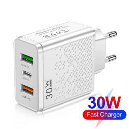 3 Port PD Plug 30W USB-A Type C Fast Wall Charger Adapter Quick Charge Phones Adapter Mobile Phone Accessories