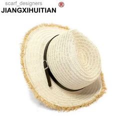 Wide Brim Hats Bucket Hats Women Natural Wide Brim Burr Raffia Straw Hats Fringe Women Plain Large Summer Belt Beach Caps Big Straw Cap chapeau 55-58cm Y240409