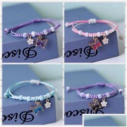 Charm Bracelets Kpop Cute Colorf Butterfly Bracelet For Women Girl Fashion Hand-Woven Star Bell Beads Flower Pendant Sisters Drop Deli Dhkuh