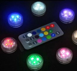CR2032 Battery Operated 3CM Round Super Bright RGB Multicolors LED Submersible LED Floralyte Light With Remote6758623