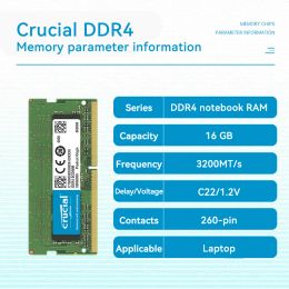 RAMs Crucial DDR4 3200MHz 16GB 32GB 8GB Laptop Memory Sodimm DDR4 RAM for Laptop Computer Dell Lenovo Asus HP Computer Memory Stick