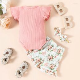 Clothing Sets Born Baby Girl Clothes Letter Print Sleeve Romper Floral Short Pants Headband Infant 3Pcs Summer Outfit