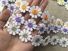 2 Yards/lot Width 2.3cm 8 Colours Daisy Flower Lace Trim Knitting Wedding Embroidered DIY Garment Earring Sewing Supplies Crafts