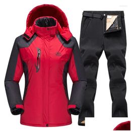 Skiing Jackets Womens Ski And Pants Suit Windproof Waterproof Warm Snow Coat Snowboard Jacket Female Outdoor Wear Drop Delivery Sports Otpgi