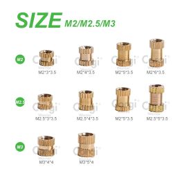 M2 M2.5 M3 M4 M5 M6 Brass Knurled Threaded Insert Nuts Kit Female Thread Knurl Hot Melt Embedment Nut Heat Set 220/250/500 Pcs