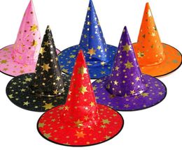 halloween Witch Pointed Cap Costumes party decoration hats Witch Wizard Star hats for kids women whole Party Supplies4802306
