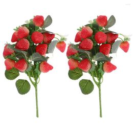 Party Decoration 2 Pcs Simulation Strawberry Bouquet Artificial Wedding Fake Plant Decor Ornaments Pvc Small Fruit Office Fruits Supplies