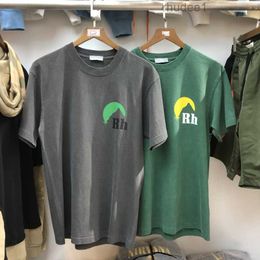 T Shirt Men Women Casual High Quality Tshirt Cotton Top Tees Japan Rhude T-shirts Grey Green QTE4