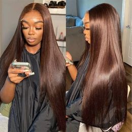 13x4 Chocolate Brown Lace Front s 50 Human Hair with Baby 180 Density Straight Frontal 26inch 240327