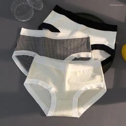 Women's Panties 3 Pcs Chequered Underwear Traceless Mid Waist Triangle Sweet Comfortable Breathable