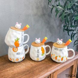 Mugs Cute Girl Home Ceramic Mug With Lid And Spoon Cartoon Carrot Breakfast Milk Cup Couple Gift