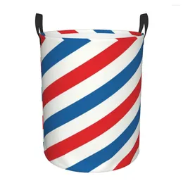 Laundry Bags Classic Barber Pole Red Blue Stripes Basket Collapsible Hairdresser Clothing Hamper Toys Organiser Storage Bins