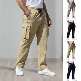 Men's Pants Straight-leg Men Multiple Pocket Drawstring Cargo With Elastic Waist Multi Pockets For Outdoor Daily
