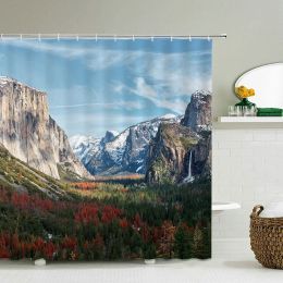 Forest Nature Landscape Waterfall Bathroom Shower Curtain High Quality Waterproof Shower Curtain Tree View Shower Curtain