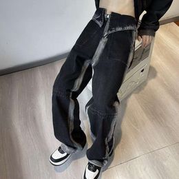 Amerikan High Street pantolon, niş tasarım, yıkanmış gradyan kot pantolon, erkeklerin gevşek ve dökümlü düz bacak pantolonu