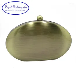 Evening Bags Royal Nightinglaes Oval Metal Hard Case Shell Clutch And Gold/Silver/Bronze/Gunmetal For Womens Party Prom