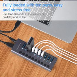 Stations Aluminium Alloy HUB Docking Station 10 in 1 10 Ports USB 3.0 Dock Station 5Gbps USB Splitter Hub Highspeed for Laptop Desktop