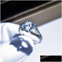 Rings Fashion Creative Letter M Ring Inlay Dazzling 8Mm Moissanite Zircon Sier Fine Jewelry For Charm Women Engagement Gift Drop Deli Dhfgu