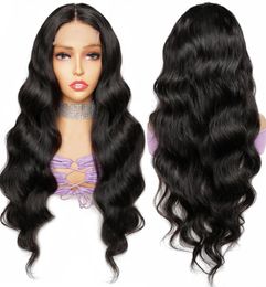 4x4 Body Wave Lace Closure Wig Brazilian Remy Human Hair Wigs For Black Women T Part Lace Wig PrePlucked Hairline Natural Color B7518218