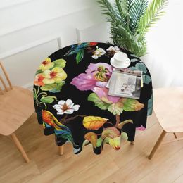 Table Cloth Exotic Flowers Pattern With Parrot Round Tablecloth Waterproof Wrinkle Free Decorative Tablecloths Cover For Parties