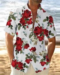 Men's Casual Shirts 2024 New Mens Flower Pattern Polo Collar Short Sleeve Button Hawaiian Shirt Summer Vacation Fashion Casual Comfortable Clothing 2449