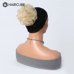 HAIRCUBE Human Hair Pieces Blonde Golden Rose Bud Messy Bun for Women Girls Hair Bun Extension Updo Curly Messy Bun Scrunchie