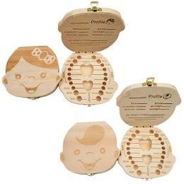 1/2pcs Optional Wooden Storage Box For English Spanish French Russia Italian Baby Kids Tooth Organiser Baby Milk Teeth Collect