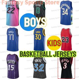 Kids Luka Doncic Jerseys Morant IVERSON Harden Curry Oneal CARTER Bird Ed 77 33 24 6 23 15 Youth Boys Basketball Retro Jerseyss