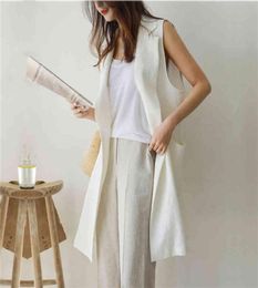 M2XL Singlebreasted Loose Simple Vest Jacket White Autumn Spring Sleeveless Suit Waistcoat Linen Long Coat Female QEN009 2104161812086